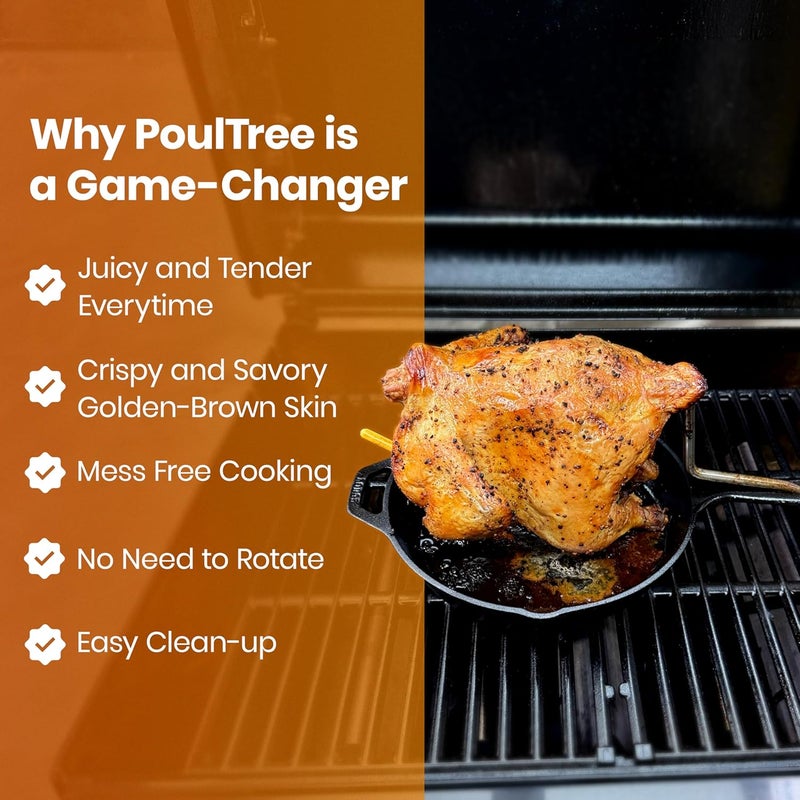 PoulTree Store عصا تحميص الدجاج – لحم عصاري وقشرة مقرمشة – للشواء، الفرن والمدخن – على طراز الشواية بدون دوران – طهي الحمل الحراري بسهولة - عصا فقط - Image 4